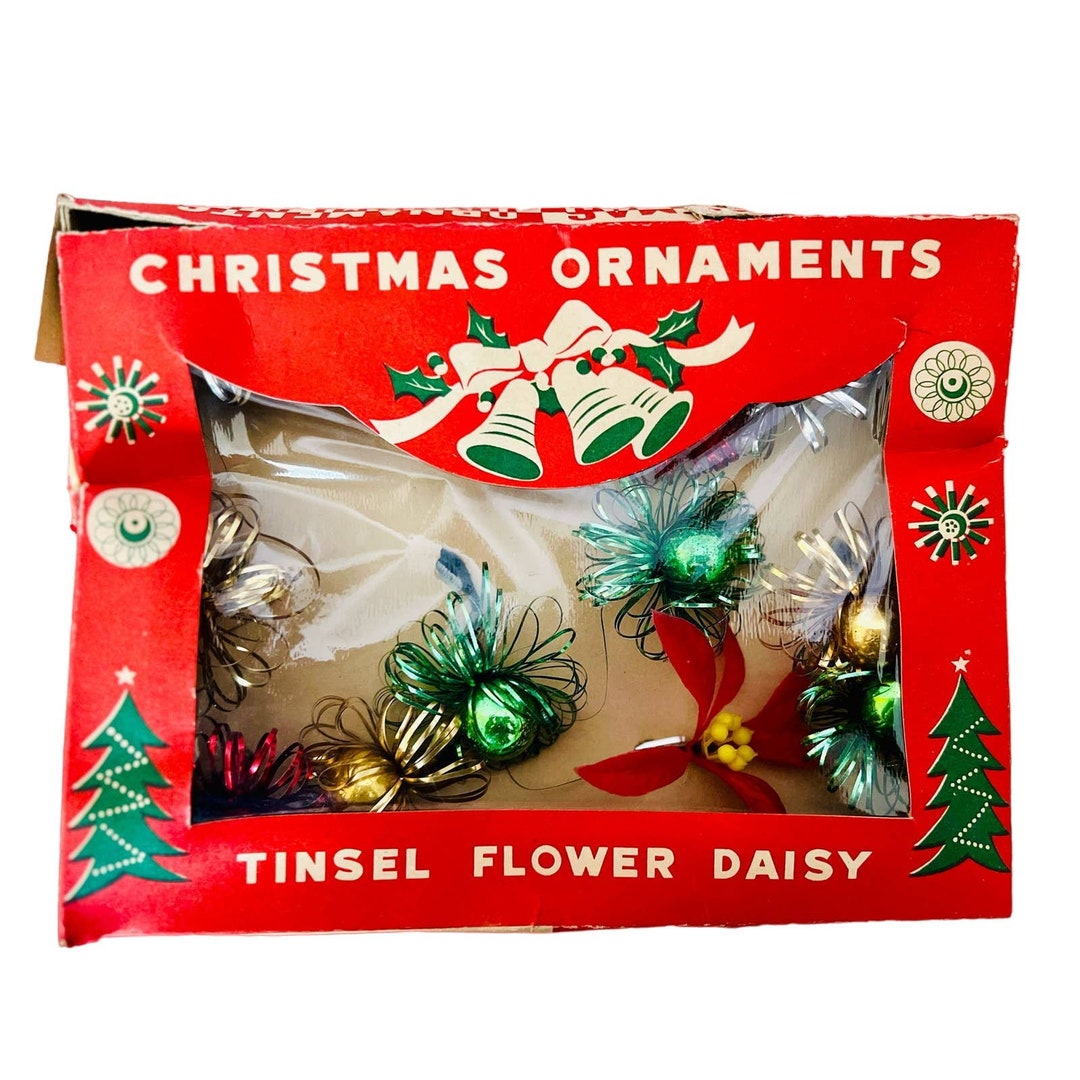 Vintage Foil Tinsel Flower Christmas Tree Ornaments Chenille Etsy