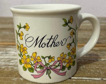 Vintage Mother Mug Floral Ribbon 1980s Cottagecore Coquette Farmhouse Coffee Cup