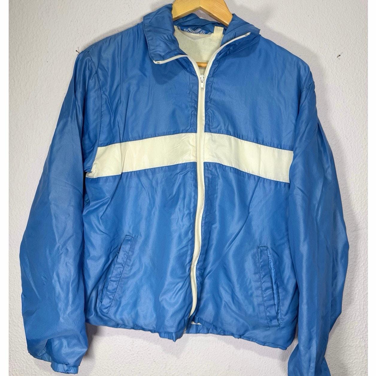 Vintage Track Jacket 1980s Retro Sportswear Blue White Stripe Mens