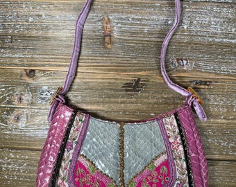 Magdalena Marconi Y2K Beaded Shoulder Bag Purple Snakeskin Embroidered Fairycore