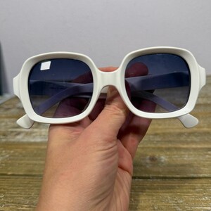Vintage White Chunky Square Sunglasses Mod Retro Oversized Minimalist Coastal image 5