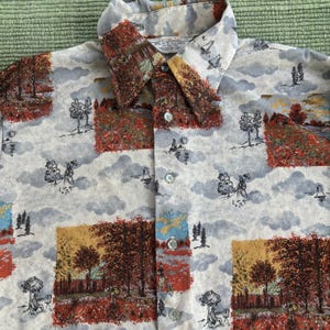 Vintage 1970s All Over Print Painter/Landscape Disco Shirt Sz L