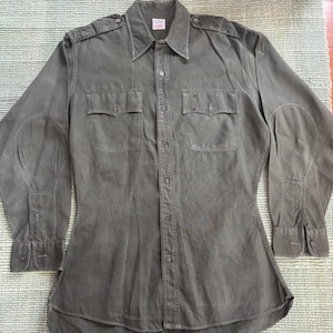 True Vintage 1950s Sanforized Waxed Cotton Poplin Shirt Size L