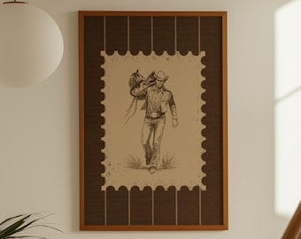 Cowboy Walking Wall Art | Rustic Western Decor | Vintage Country Poster | Neutral Farmhouse Printable