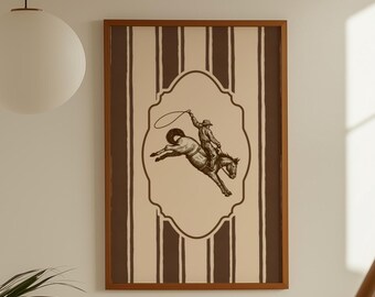 Cowboy Riding Horse Wall Art | Western Printable Poster | Rustic Country Decor | Vintage Rodeo Illustration | Farmhouse Wall Art