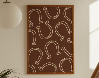 Lámina artística con herradura del oeste y el lema «Howdy» – Decoración vaquera para habitación infantil, arte rústico de rancho, póster para habitación de niño estilo country western, estética de rodeo