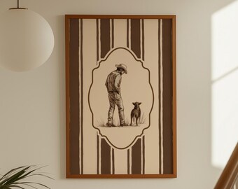 Cowboy and Dog Wall Art | Rustic Western Print | Country Farmhouse Decor | Neutral Printable Poster