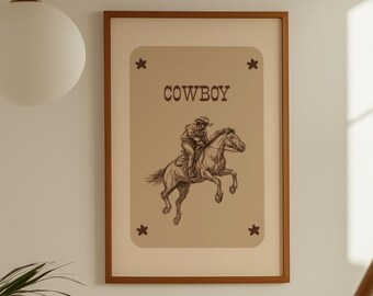 Cowboy Ace Karte Poster, Cowboy Spielkarte, Western Wand Kunst, Rodeo Pferde Druck, Country Ranch Dekor, Wilder Westen Cowboy Illustration Druck