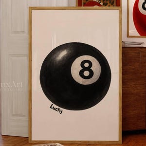 Lucky 8 Ball Print, Pool Ball Print, Vintage Game Room Decor, Luck Wall Art, Billiards Print, Pool Print, Retro Art, Funky Vintage Print