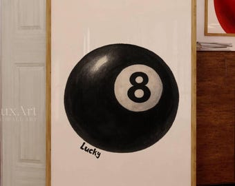 Lucky 8 Ball Print, Pool Ball Print, Vintage Game Room Decor, Luck Wall Art, Billiards Print, Pool Print, Retro Art, Funky Vintage Print