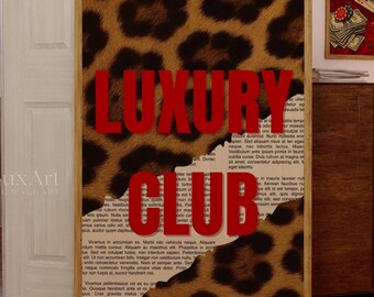 Luxury Club Leopard Print, Red Girly Wall Art, Preppy Dorm Decor, Trendy Aesthetic Print, Retro Collage Y2K Apartment Decor, Funky Wall Art