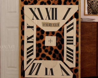 Luxury Club Leopard Poster, Retro Collage Wall Art, Fashion Print, Aesthetic Vintage Print for Girly Apartment Decor, Preppy Room Style