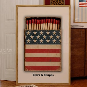 American Flag Matchbox Poster, Vintage American Wall Art, Patriotic Rustic Printable, Retro USA Decor, 4 of July Print, Memorial Day Decor
