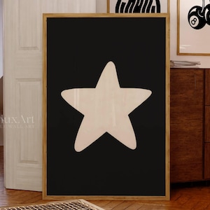Handgetekende sterkunst aan de muur, retro handgetekende print, esthetische stertekening, sterrenprint gameroom, trendy retro barwagenprint, trendy kunst aan de muur