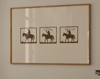 Western Cowboy Wall Art, Rustic Rodeo Poster, Wild West Minimalist Print, Ranch Country Decor, Cowboy Silhouette Artwork