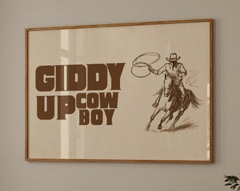 Giddy Up Cowboy Poster, Western Wall Art, Wild West Print, Rustic Ranch Decor, Cowboy Nursery Art, Country Rodeo Illustration