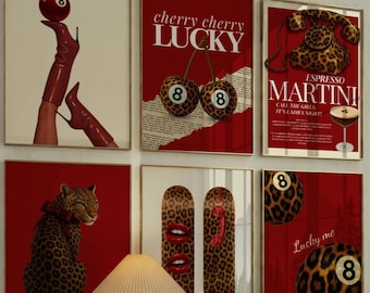 Retro Girly Wall Art Set – 6 Trendy Posters, Y2K Fashion Decor, Trendy Leopard Prints, Aesthetic Dorm & Apartment Decor, Leopard Wall Art