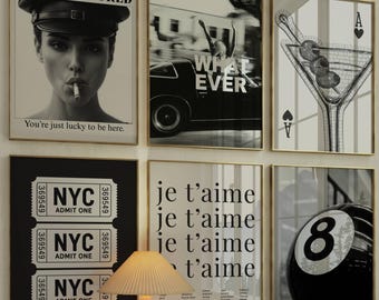 Set of 6 Trendy Collage Apartment Print, Black And White Y2k Fashion Print, Feminist Trendy Stylish & Cool Girl Aesthetic Art for Teen Room