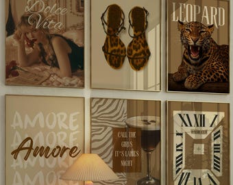Retro Leopard Wall Art Set of 6 Trendy Posters, Y2K Fashion Decor, Trendy Leopard Print, Aesthetic Dorm & Apartment Decor, Leopard Wall Art