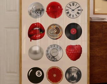 Retro Collage Wall Art, Funky Vintage Print, Trendy Aesthetic Poster for Cool Dorm Room & Gallery Wall Decor, Pop Icons Artwork, Retro Art