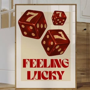 Feeling Lucky Dice Poster, Retro Dice Wall Art, Lucky Casino Decor, Game Room Art, Lucky Dice Wall Print, Funky Wall Art, Y2K Wall Art