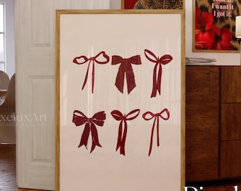 Red Bow Wall Art | Girly Bow Minimal Printable Poster | Coquette Fashion Glam Decor | Red Ribbon Aesthetic | Luxury Modern Home Print