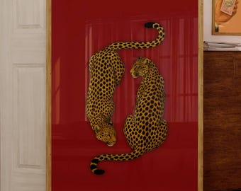 Leopard Wall Art Print, Vintage Cheetah Wall Art, Retro Y2K Aesthetic, Maximalist Leopard Print, Dopamine Decor for Bold Spaces, Retro Print