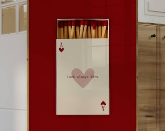 Lámina retro de caja de cerillas de as de corazones, arte mural de caja de cerillas roja, arte mural estético y moderno, decoración de apartamentos con collage retro, láminas de estilo preppy femenino.