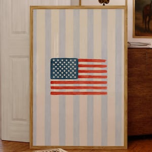 Vintage American Flag Print, 4th of July, Memorial Day, Labor Day Decor, Patriotic USA Wall Art, Coastal Flag Poster, United States Flag