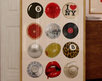 Retro Collage Wall Art, Trendy Wall Art, Y2K Aesthetic Poster, Funky Printable Decor, Photo Collage Print, 8 Ball, Vintage Poster