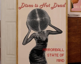Arte murale disco, collage retrò, poster con palla a specchio, stampa estetica anni '70, arte con ragazza nera, stampa di danza funky, arredamento per la stanza alla moda Y2K