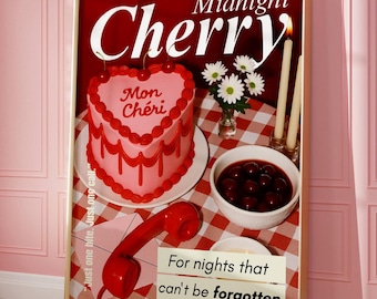 Cherry Poster Print | Trendy Cherry Art for Apartment Decor & Cherry Lovers, Girly Aesthetic Wall Art for Trendy Rooms, Cute Dorm Decor,