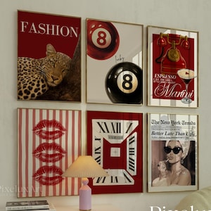 Retro Red Gallery Leopard Wall Art Set – 6 Trendy Posters, Y2K Fashion Decor, Trendy Leopard Print, Aesthetic Apartment Leopard Wall Art