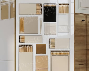 Neutrale blanco lucifersjabloon | Sjabloon Canva DIY-luciferdoosje, blanco luciferdoosjeskunst, afdrukbare lucifers, DIY-luciferdoosje downloaden