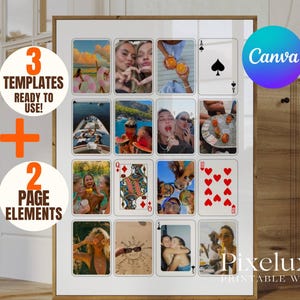 Set of 3 Custom Playing Card Collage Template - Custom Photo Collage Print, Playing Card Print, DIY Canca Template, Best Friend Gift Idea