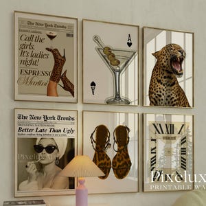 Retro Leopard Wall Art Set – 6 Trendy Posters, Y2K Fashion Decor, Trendy Leopard Print, Aesthetic Dorm & Apartment Decor, Leopard Wall Art