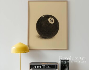 Lucky 8 Ball Wall Art, Retro Printable Poster, Vintage Game Room Decor, Cool Dorm Art, Magic 8 Ball, Trendy Wall Print, Trendy Wall Art, image 5