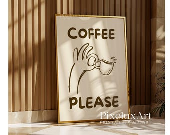 Coffee Please Wall Art, Funny Coffee Poster, Retro Kitchen Print, Coffee Bar Decor, Cute Coffee Lover Gift, Coffee Station Printable Art, image 8