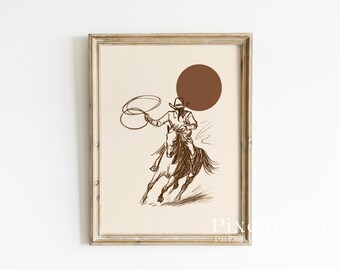 Cowboy Lasso Wall Art Print – Rustic Western Rodeo Decor, Ranch Wall Art, Country Cowboy Sketch, Wild West Nursery Poster, image 4