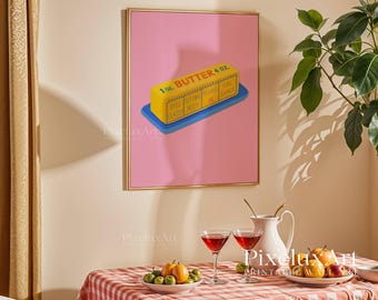 Pink Butter Wall Art Print, Cute Food Illustration for Kitchen Decor, Retro Breakfast Poster, Funny Kitchen Art, Gift for Butter Lovers, image 6