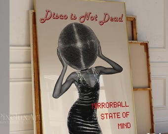 Disco Wall Art, Retro Collage Wall Art, Mirrorball Poster, 70s Aesthetic Print, Black Girl Art, Funky Dance Print, Y2K Trendy Room Decor, image 3
