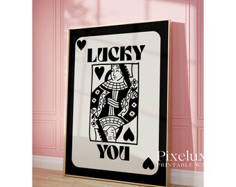 Lucky Wall Art Set of 3 – Lucky You Black and White Casino Gallery Prints, Retro Dice & Playing Card Posters, Stylish Game Room or Bar Decor, image 7