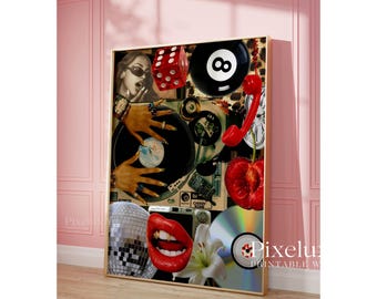 Y2K Fashion Collage Print: Leopard, Lips, Disco (Digital Download), image 4