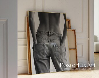 Black & White Jeans Art Print – Stockholm Modern Stylish Body Silhouette Poster, Y2K Fashion Aesthetic Denim Poster, Stockholm Art Print, image 5