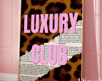 Luxury Club Leopard Print, Pink Girly Wall Art, Preppy Dorm Decor, Trendy Aesthetic Print, Retro Collage Y2K Apartment Decor, Funky Wall Art, image 3