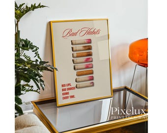 Trendy Wall Print - Red Lips, Cigarettes & Iconic Chaos, Retro Wall Art, Coquette Aesthetic Print, Vintage Poster, Girl Apartment Decor, image 8