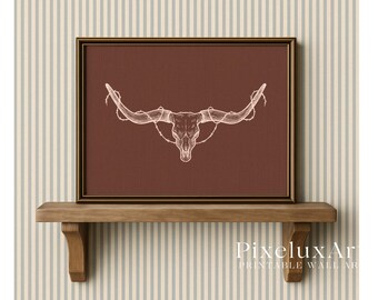 Western Longhorn Skull Print, Rustic Cowboy Wall Art, Barbed Wire Bull Horn Poster, Ranch Country Decor, Wild West Printable Art, image 3
