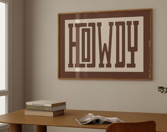 Howdy Western Wall Art | Cowboy Typography Print | Rustic Farmhouse Decor | Vintage Country Poster | Western Quote Printable, image 1