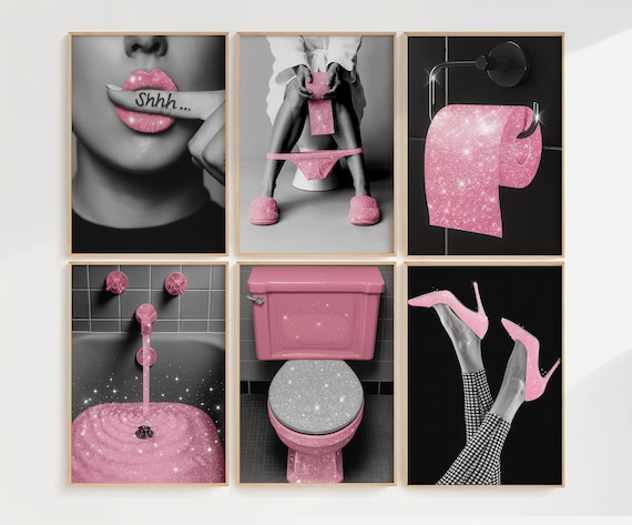 Pink Glam Bathroom Wall Art Set of 6