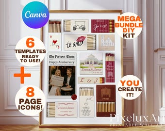 Matchbook Art Template Canva • Anniversary Canva Matchbook Template DIY • Custom Matchbox Template Gift for Him, Her, Birthday & Anniversary, image 1